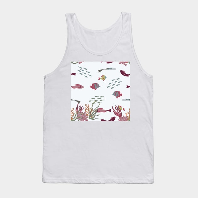 Fish, Coral, and Seaweed on Pale Blue Condensed Tank Top by A2Gretchen